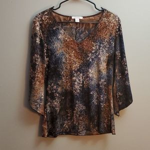 Dressbarn Vintage Floral Glitz & Glamour V-neck Bell Sleeve Tops Sz M
